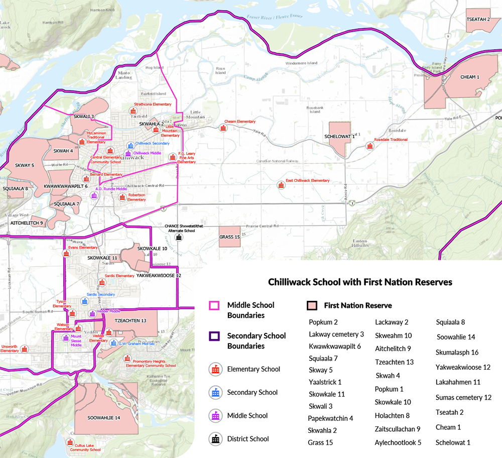 Map of Chilliwack highlighting Schools and Territories